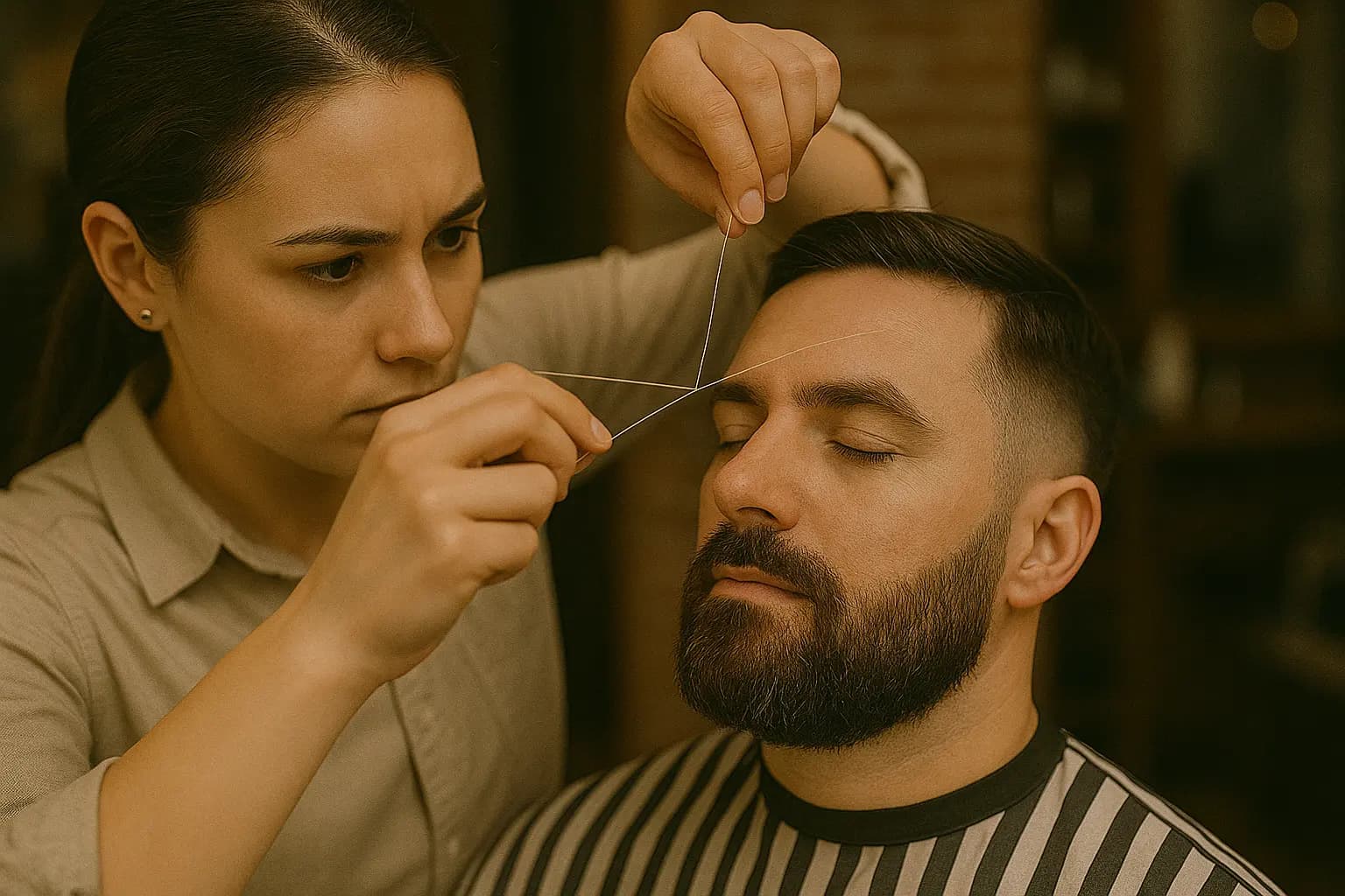 Eyebrow threading at City Barbers Manchester